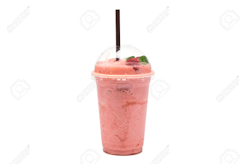 Strawberry Smoothie In Plastic Transparent Cup On White Background ...
