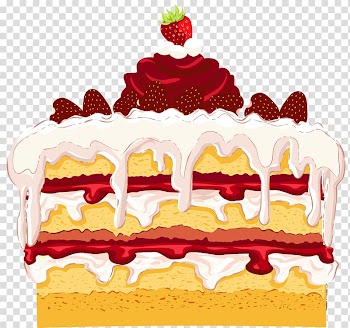 Strawberry topped 3-layer cake illustration, Birthday cake Cupcake Dessert Shortcake , Strawberry Cake transparent background PNG clipart