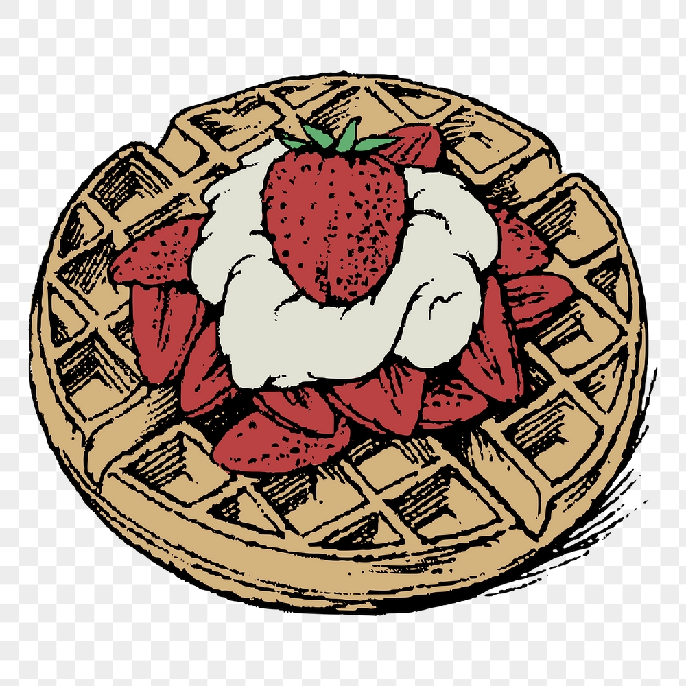 Strawberry waffle png sticker, vintage | Free PNG - rawpixel