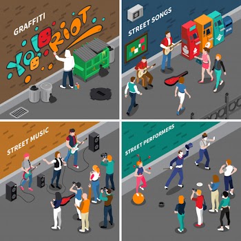 Street artists isometric compositions Free Vector