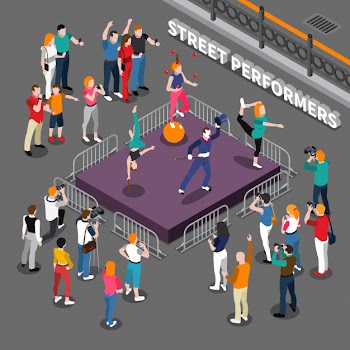 Street performers isometric composition Free Vector
