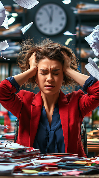 Stressed Young Professional in Chaos