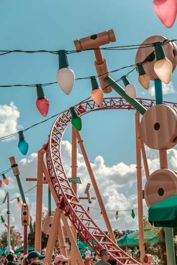 String Lights Near Roller Coaster Track 