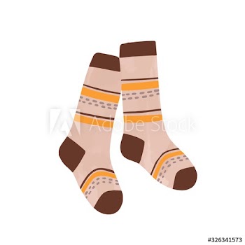 Striped autumn warm socks vector flat illustration in watercolor style