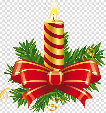 Striped pillar candle with bow , Christmas Day Candle , Christmas Red Candle transparent background PNG clipart