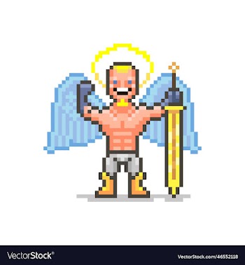 strong guardian angel with golden sword