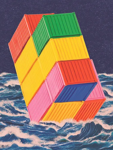 Struggling Cargo Container in Stormy Seas Struggling Cargo Container in Stormy Seas