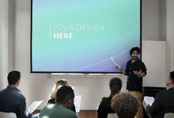 Student doing a presentation using | Free PSD Mockup - rawpixel
