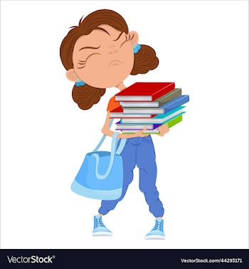 student girl with stack of books