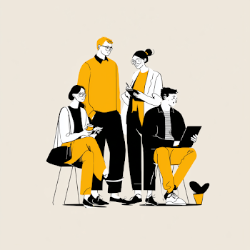 Students Collaborating and Networking in Minimalist Illustration