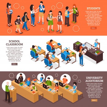 Students isometric banners set Free Vector