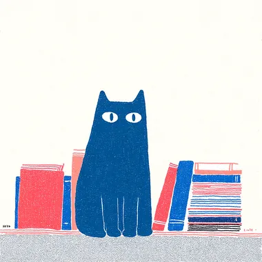 Studious Black Cat Among Books Studious Black Cat Among Books