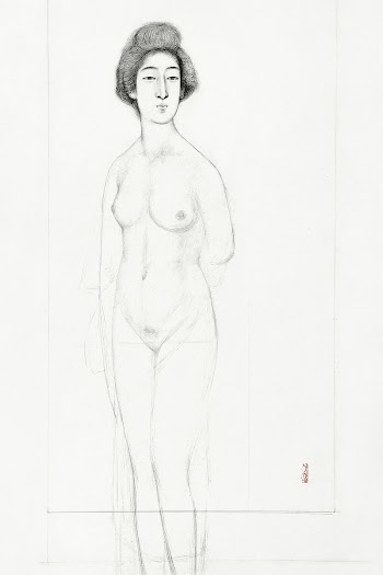Study of a frontally posed nude during early… | Free public domain illustration