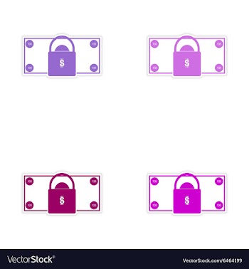 Stylish assembly sticker on paper bill and lock vector image