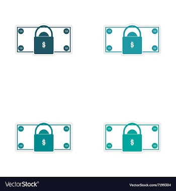Stylish assembly sticker on paper bill and lock vector image