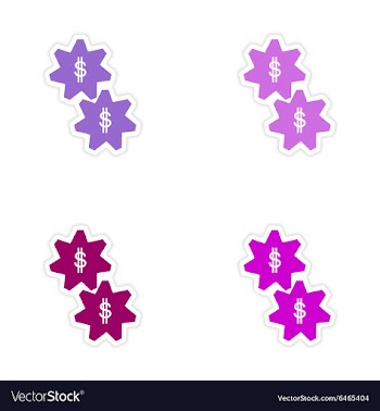 Stylish assembly sticker on paper gears and dollar vector image