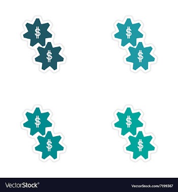 Stylish assembly sticker on paper gears and dollar vector image