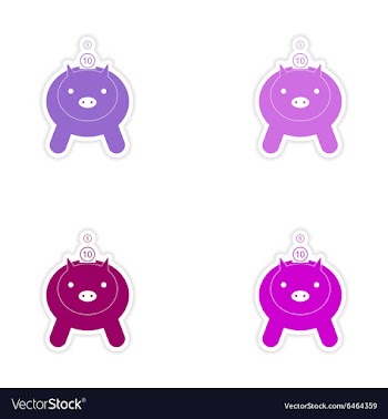 Stylish assembly sticker on paper piggy bank and vector image