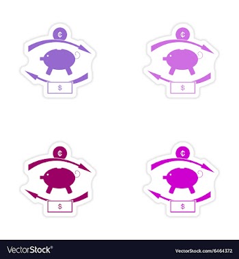 Stylish assembly sticker on paper piggy bank and vector image