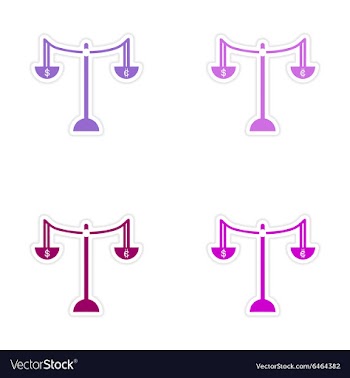 Stylish assembly sticker on paper Scales and coins vector image