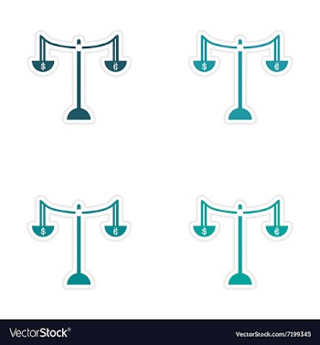Stylish assembly sticker on paper Scales and coins vector image