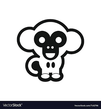 Stylish black and white icon little monkey vector image
