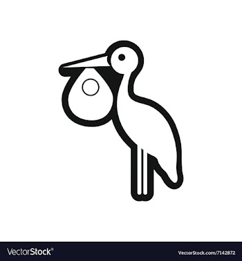 Stylish black and white icon stork and baby vector image