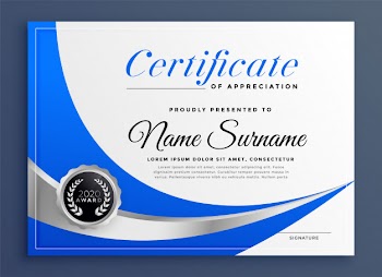Stylish blue certificate template with wavy shape Free Vector