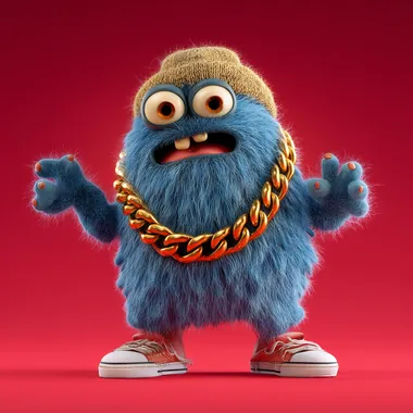 Stylish Blue Monster Dancing in Rapper Attire Stylish Blue Monster Dancing in Rapper Attire
