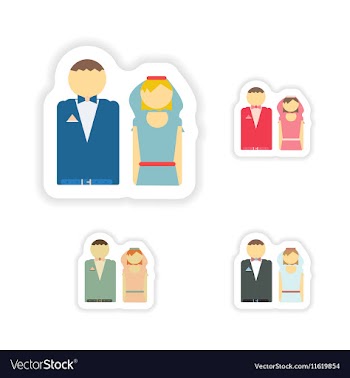 Stylish concept paper sticker bride and groom vector image