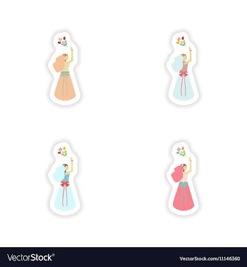 Stylish concept paper sticker bride throws bouquet vector image