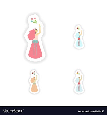 Stylish concept paper sticker bride throws bouquet vector image