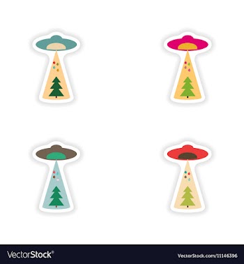 Stylish concept paper sticker Christmas tree ufo vector image