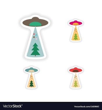 Stylish concept paper sticker Christmas tree ufo vector image