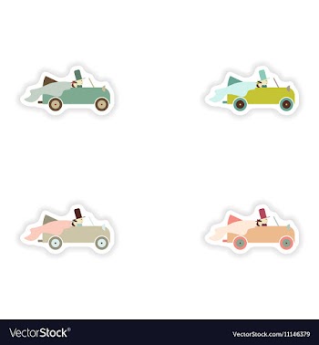Stylish concept paper sticker groom and bride car vector image