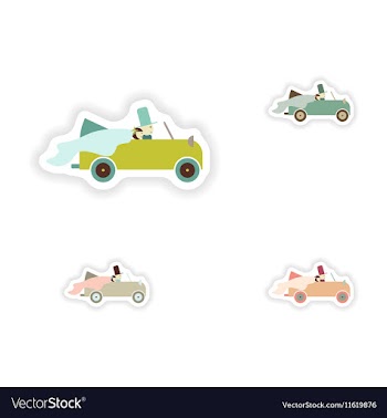 Stylish concept paper sticker groom and bride car vector image