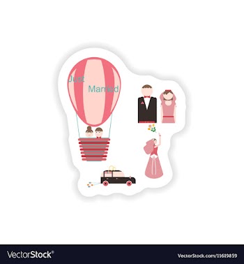 Stylish concept paper sticker groom bride wedding vector image