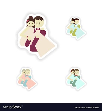 Stylish concept paper sticker groom carries his vector image
