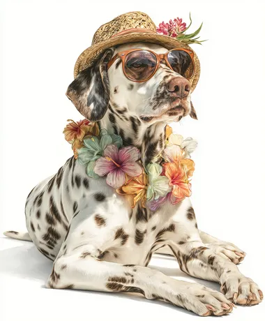 Stylish Dalmatian Dog with Sunglasses and Lei Stylish Dalmatian Dog with Sunglasses and Lei