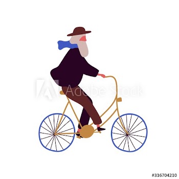 Stylish elderly man riding bicycle flat vector illustration