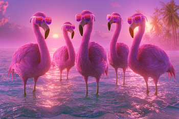 Stylish Flamingos at Sunset