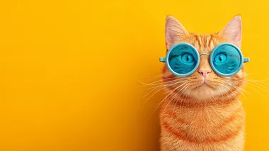 Stylish Ginger Tabby Cat with Blue Sunglasses Stylish Ginger Tabby Cat with Blue Sunglasses