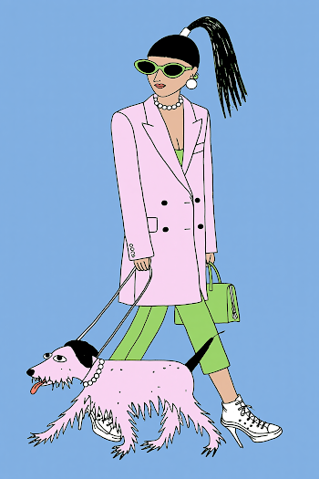 Stylish Girl Walking a Dog