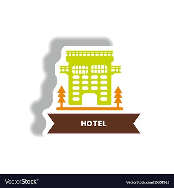 Stylish icon in paper sticker style building hotel vector image