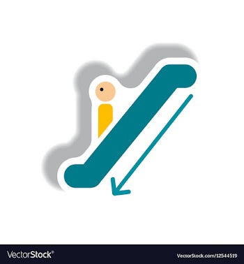 Stylish icon in paper sticker style escalator down vector image