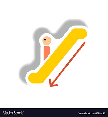 Stylish icon in paper sticker style escalator down vector image