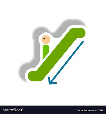 Stylish icon in paper sticker style escalator down vector image