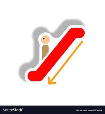 Stylish icon in paper sticker style escalator down vector image