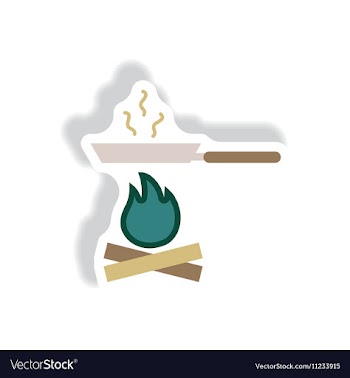 Stylish icon in paper sticker style Pan with fire vector image