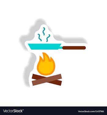 Stylish icon in paper sticker style Pan with fire vector image